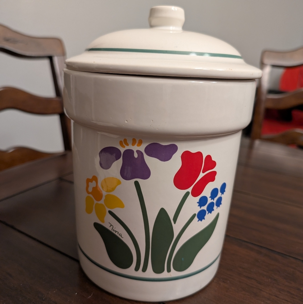 Vintage Nina Treasure Craft Floral Ceramic Canister with Lid